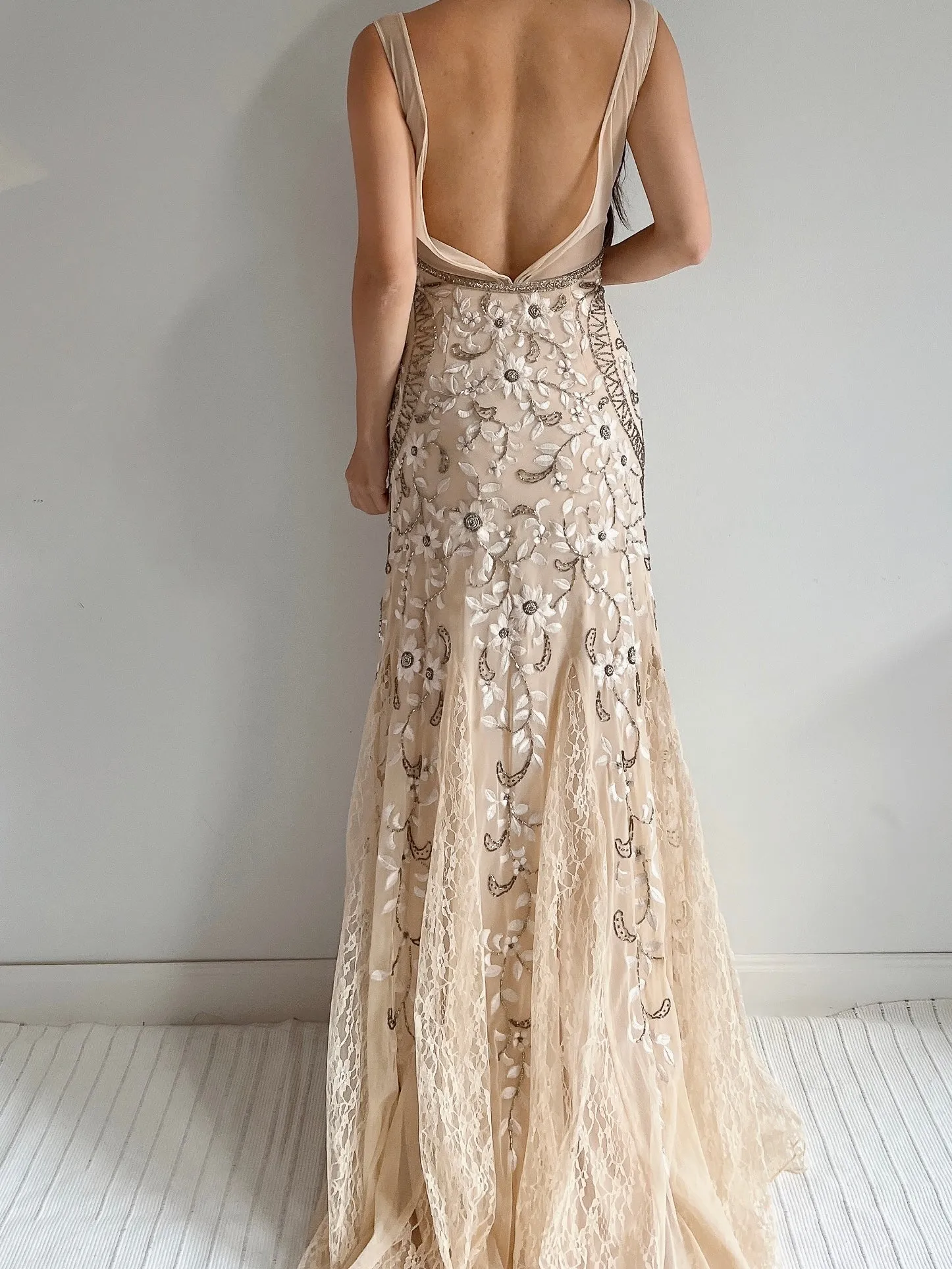 Vintage Embroidered Lace Gown - M