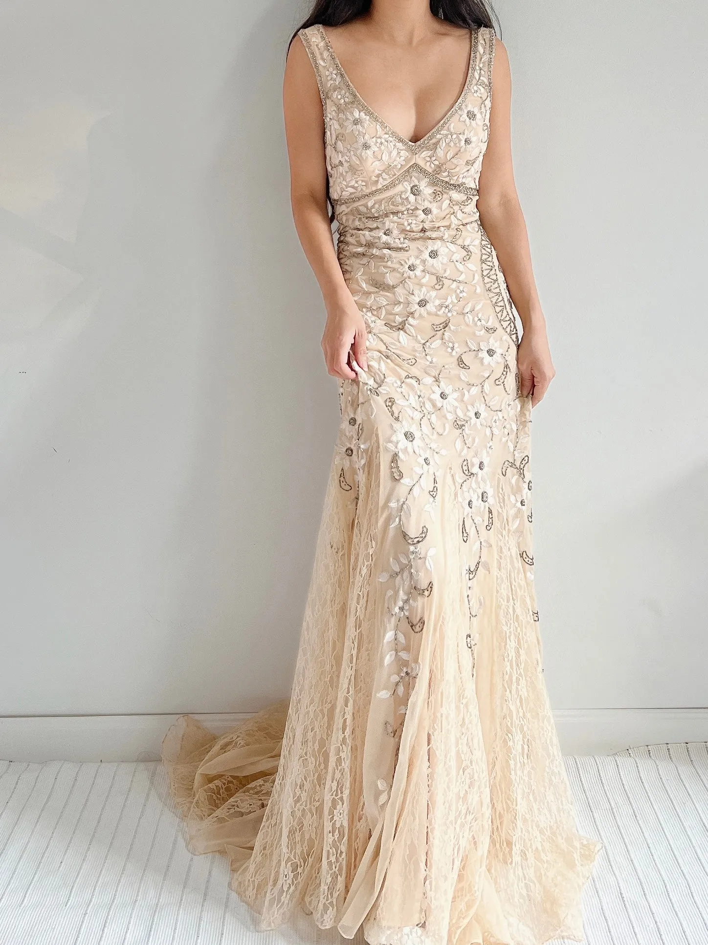 Vintage Embroidered Lace Gown - M