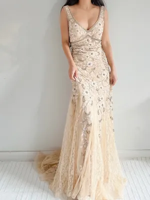 Vintage Embroidered Lace Gown - M