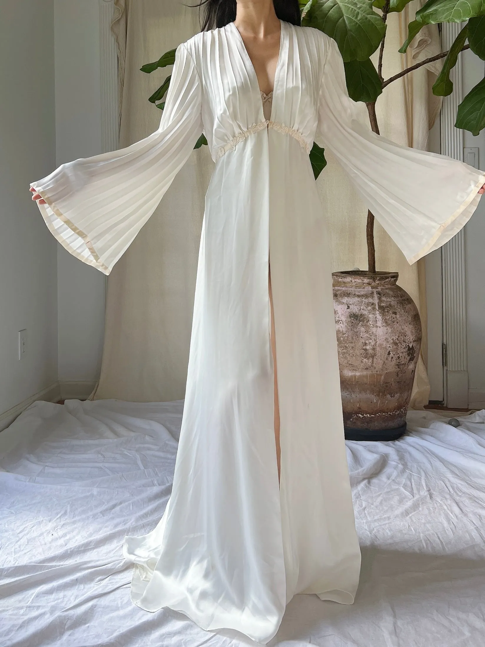 Vintage Satin Pleated Dressing Gown - S-M