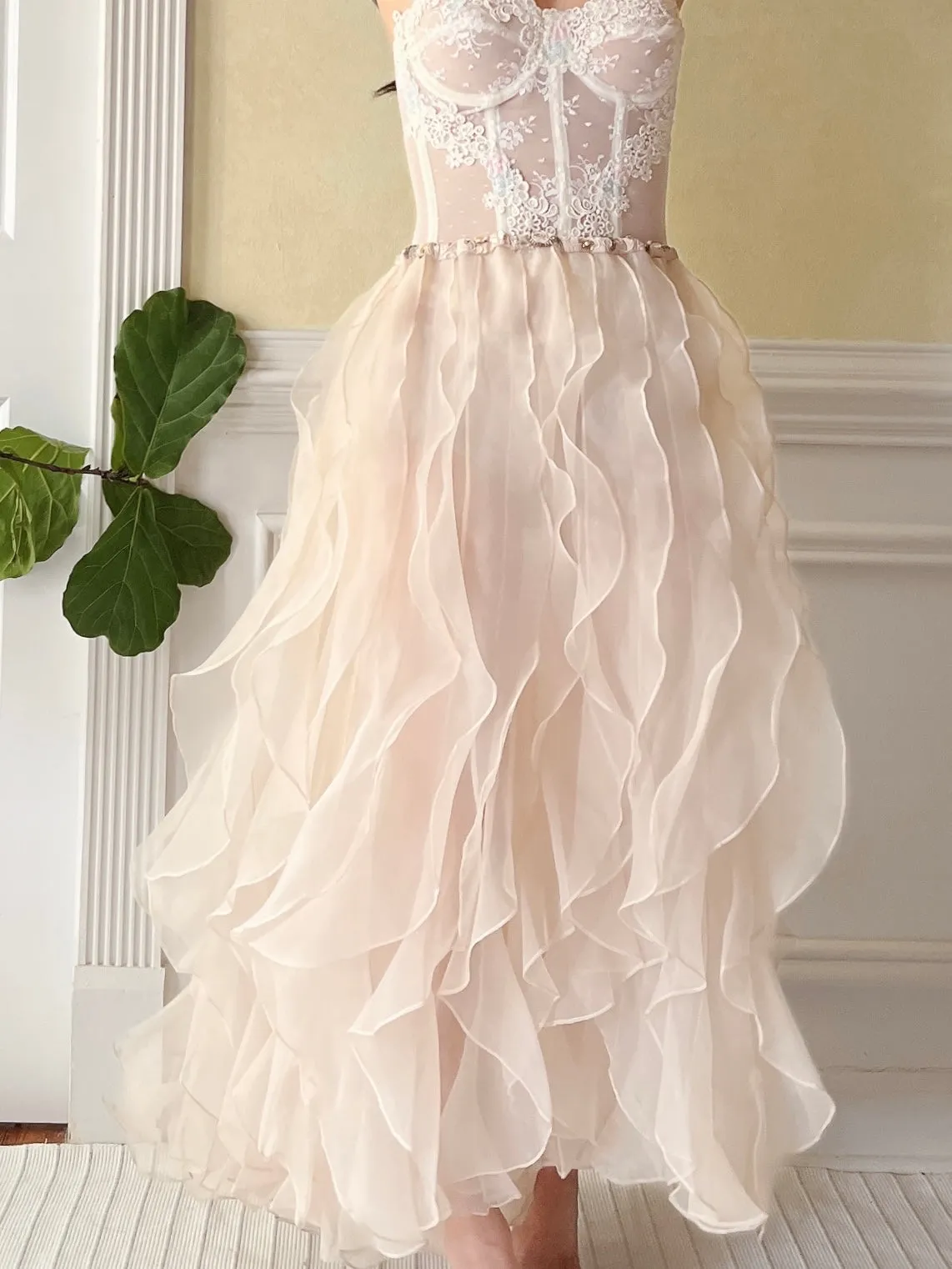 Vintage Sheer Almond Ruffle Skirt - OSFM