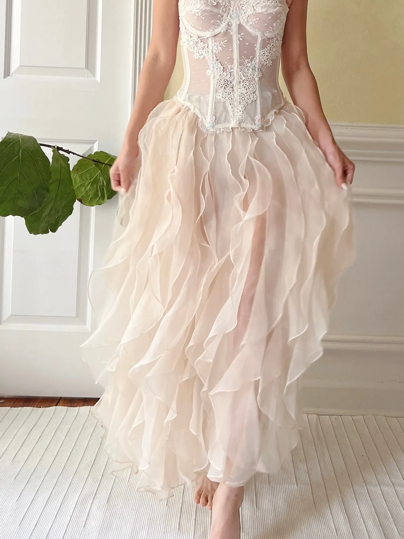 Vintage Sheer Almond Ruffle Skirt - OSFM