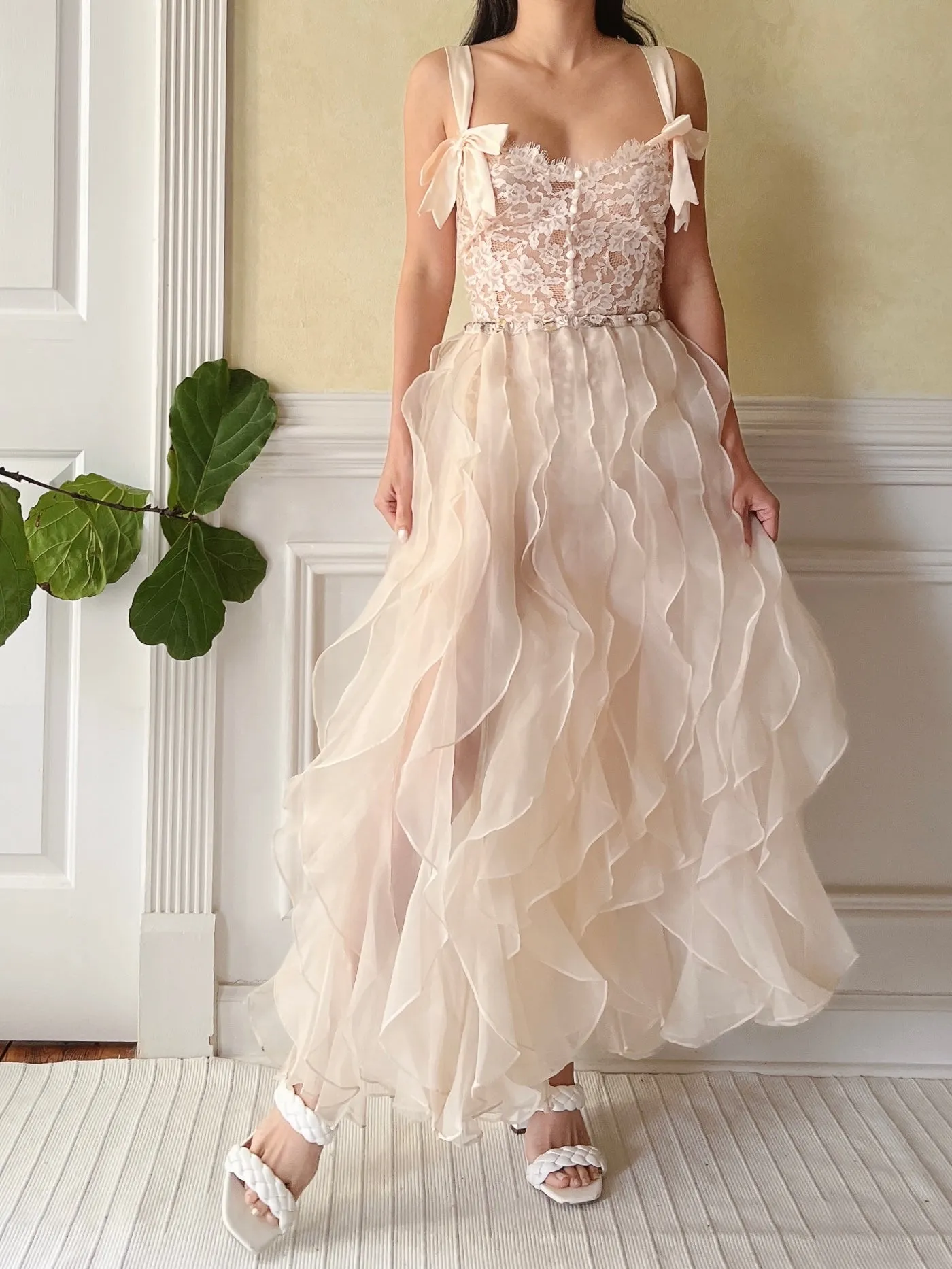 Vintage Sheer Almond Ruffle Skirt - OSFM