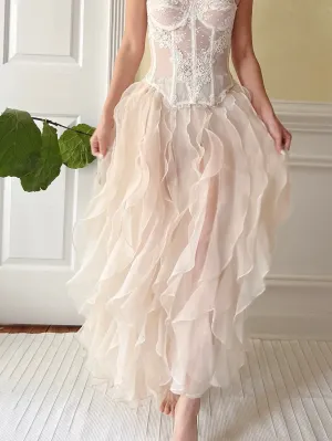 Vintage Sheer Almond Ruffle Skirt - OSFM