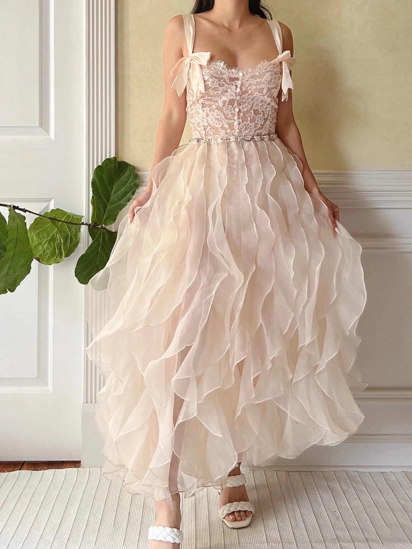 Vintage Sheer Almond Ruffle Skirt - OSFM