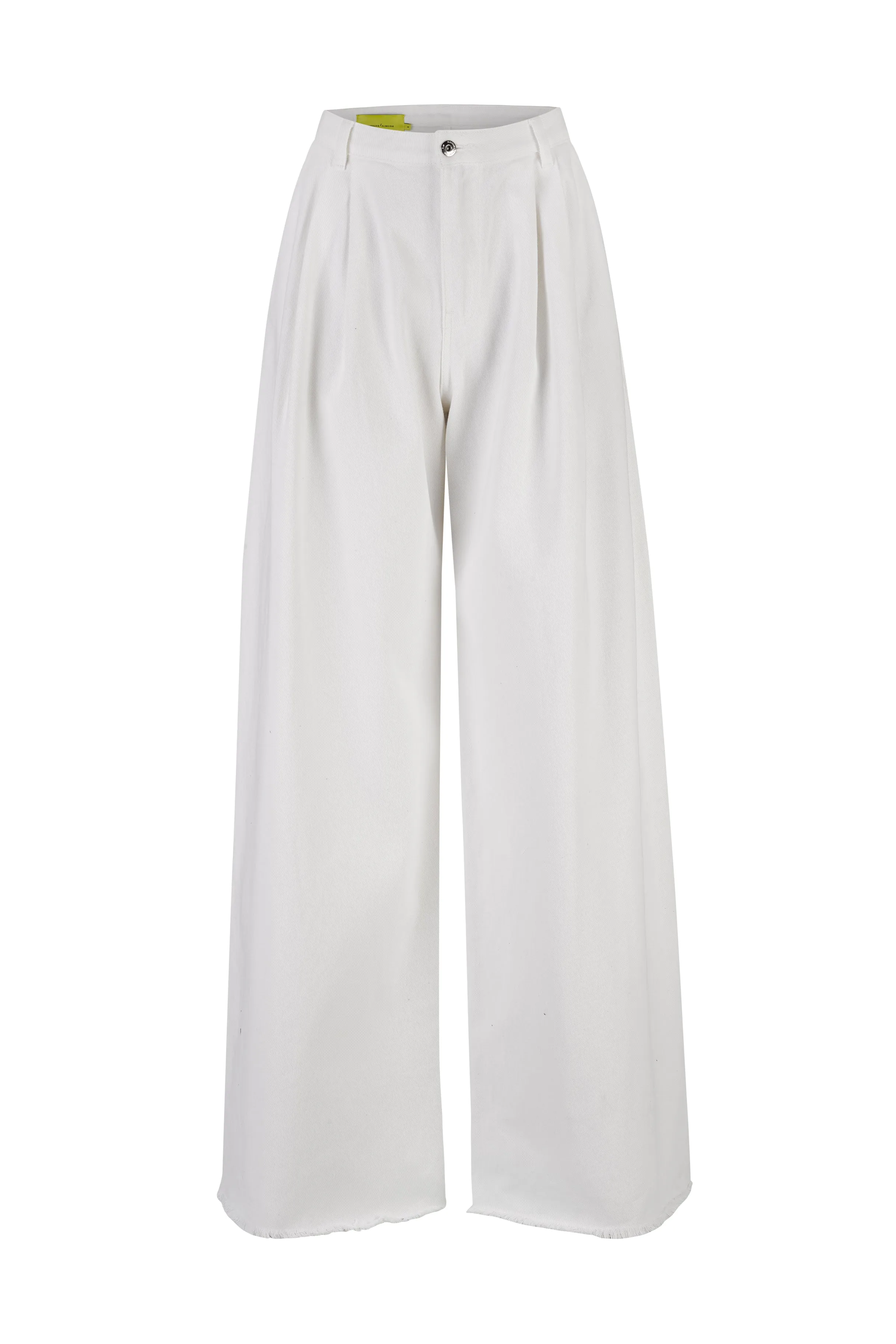 WHITE DENIM PLEATED BOYFRIEND TROUSERS