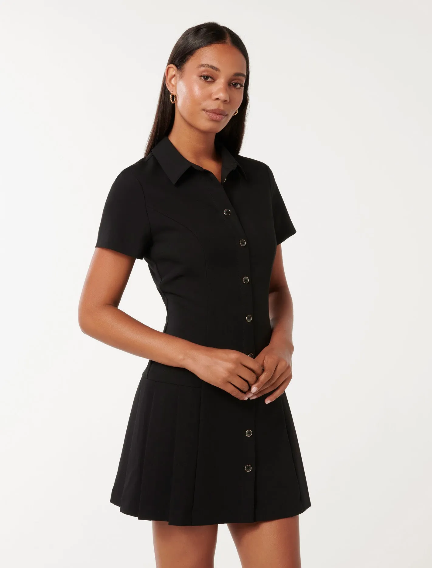 Winnie Pleated Button Down Mini Dress