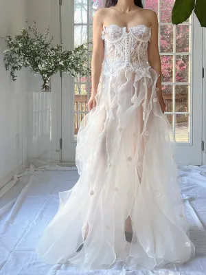 Y2K White Sheer Ruffle Skirt - M